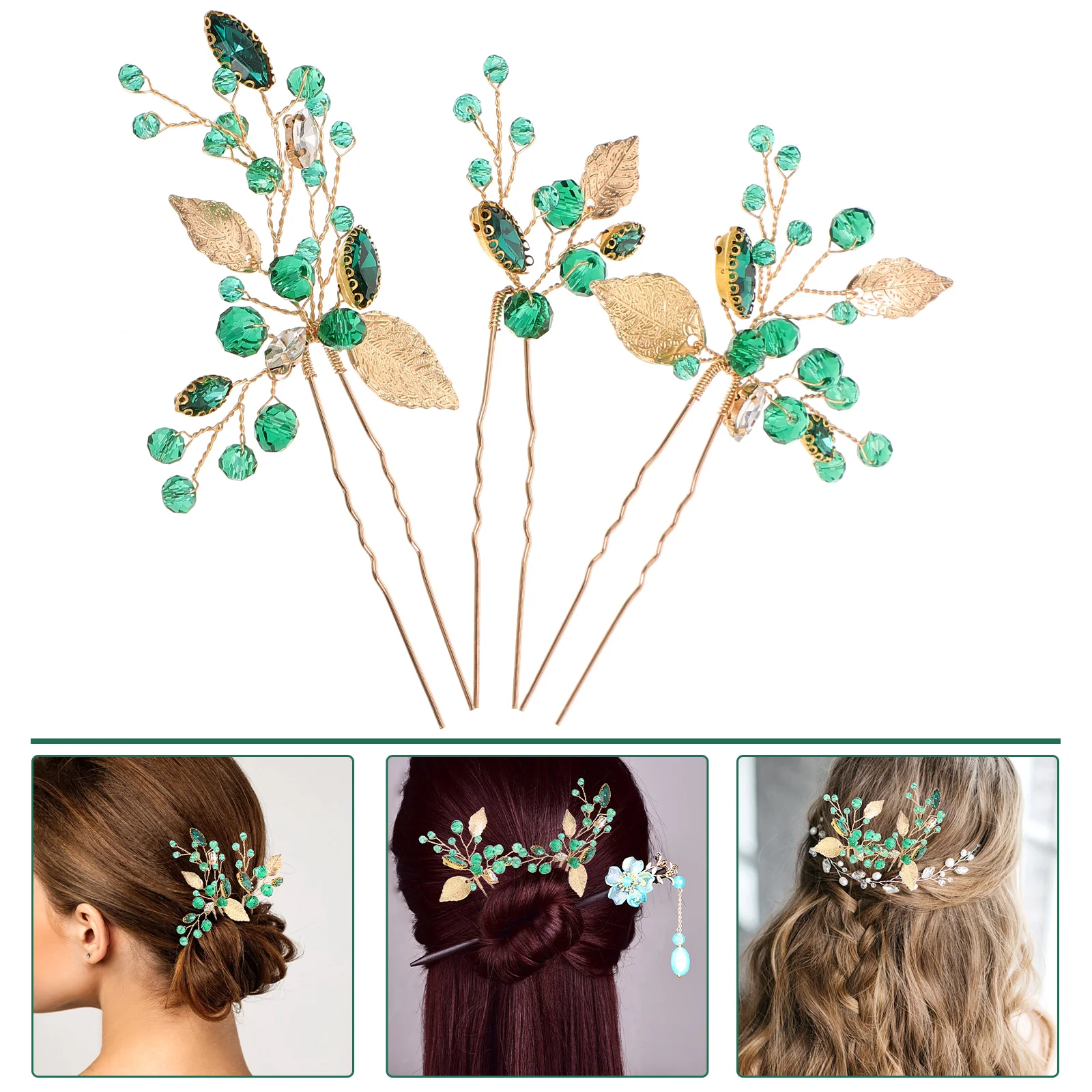 

3 Pcs Wedding Hair Clips Brides Bridal U-shaped Hairpin Pins Women Bun Styling Crystal Woman