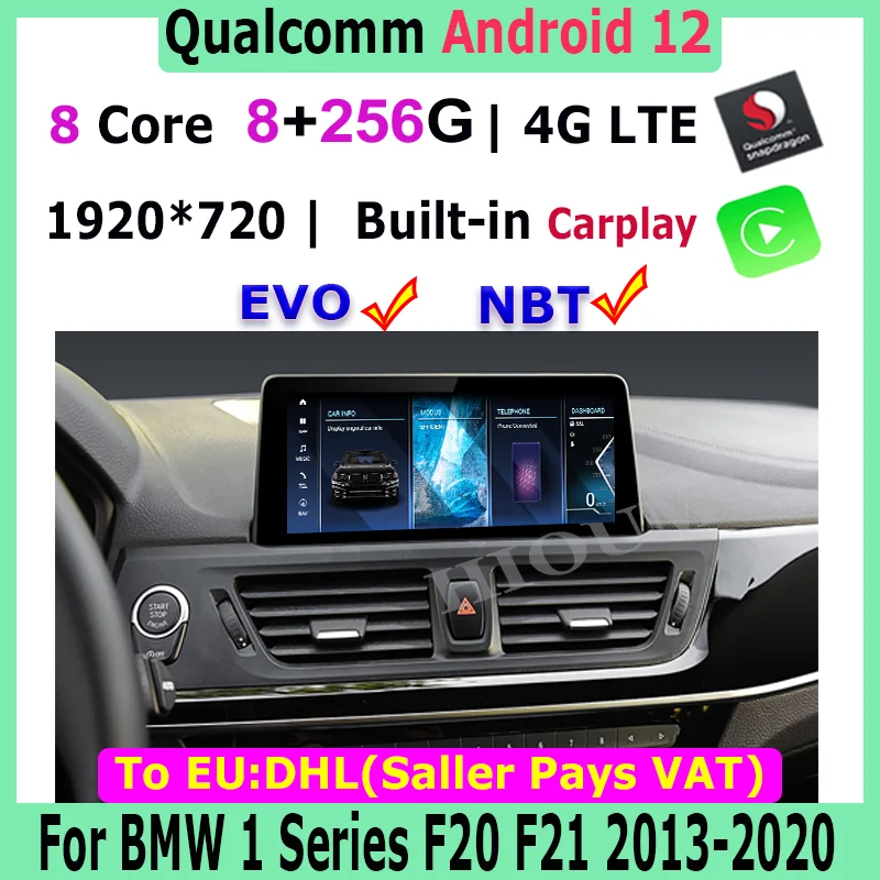 

10.25" Snapdragon Android 12 8+256G Car Multimedia Player GPS Navigation For BMW 1Series F20 F21 2013-2020 Stereo Carplay Auto