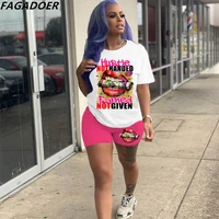 fagadoer casual letter pattern print two piece sets summer women round neck tshirtjogger shorts tracksuits female sport outfits