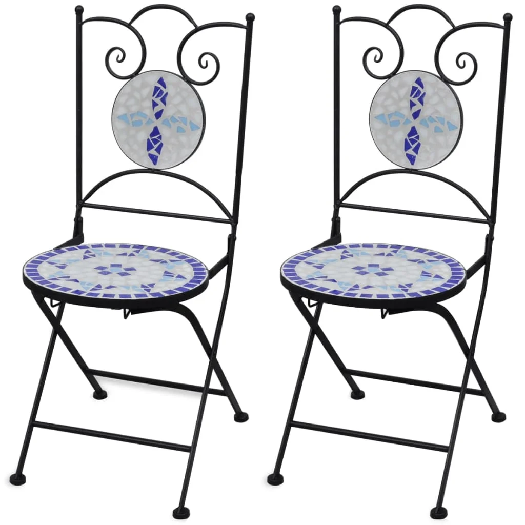 

Folding Bistro Chair of 2, Ceramic Outdoor Seat Chair, Patio Furniture Blue and White 37 x 44 x 89 cm