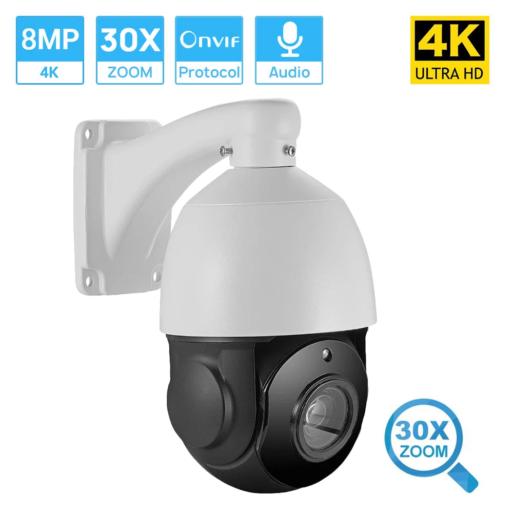 Скидка IP-камера SONY IMX451, 8 МП 30XZoom PTZ, Ultra HD 4K POE, уличная Водонепроницаемая камера с двухсторонним аудио, слот для SD-Карты P2P H.265