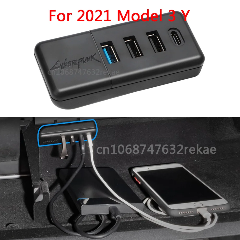 

New For 2021 Tesla Model 3 Y HUB Tesla Model 3 Y Accessories USB Splitter Hub Docking Station Glove Box HUB Extender Charger