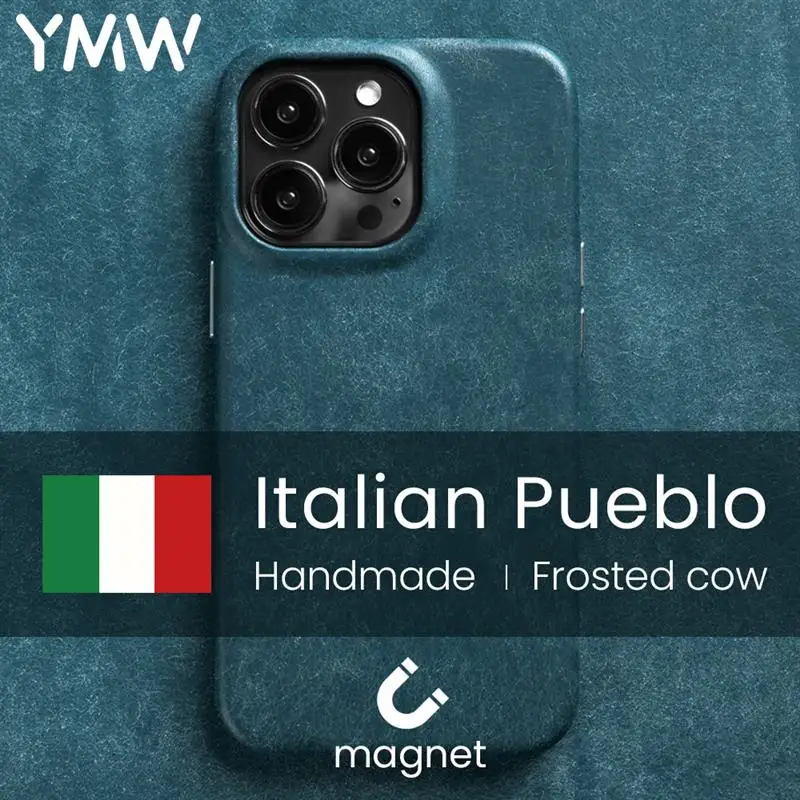 

YMW ручной работы итальянский Пуэбло чехол из натуральной кожи для iPhone 14 Pro Max Plus 13 Магнитный Роскошный Матовый чехол из воловьей кожи для телефона
