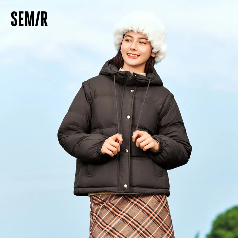 Фото Semir пуховик с капюшоном женский свободный 2025 новый зимний водонепроницаемый маслостойкий пятностойкий пуховик зимнее пальто женское №1