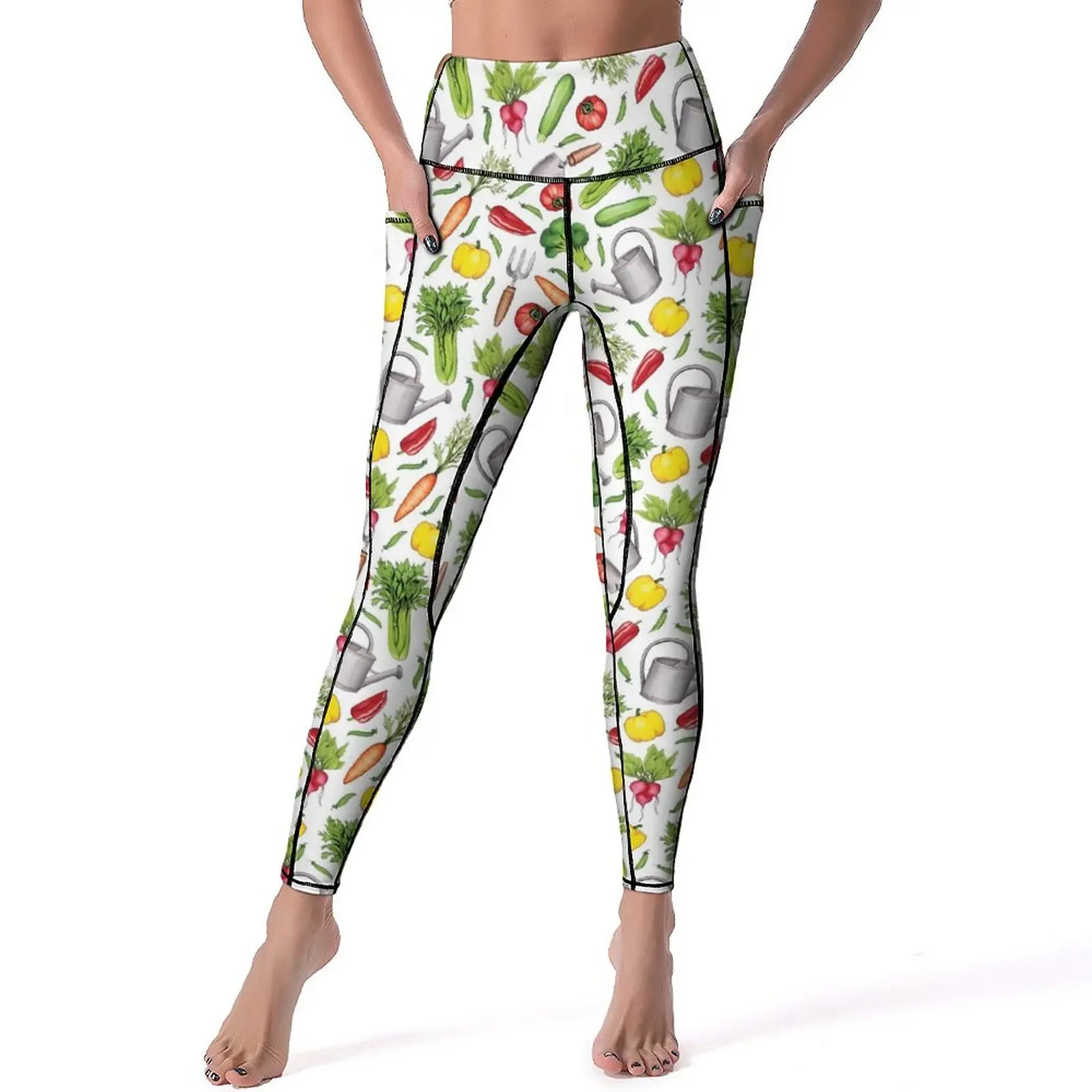 

Radishes Print Yoga Pants Pocket Summer Vegetable Leggings Sexy High Waist Elegant Yoga Sports Tights Custom Workout Gym Leggins