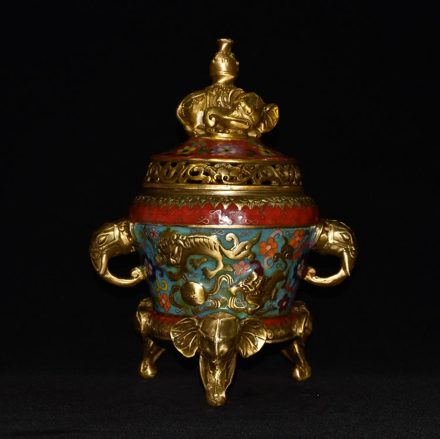 11-дюймовая коллекция тибетского храма старая бронза перегородчатая