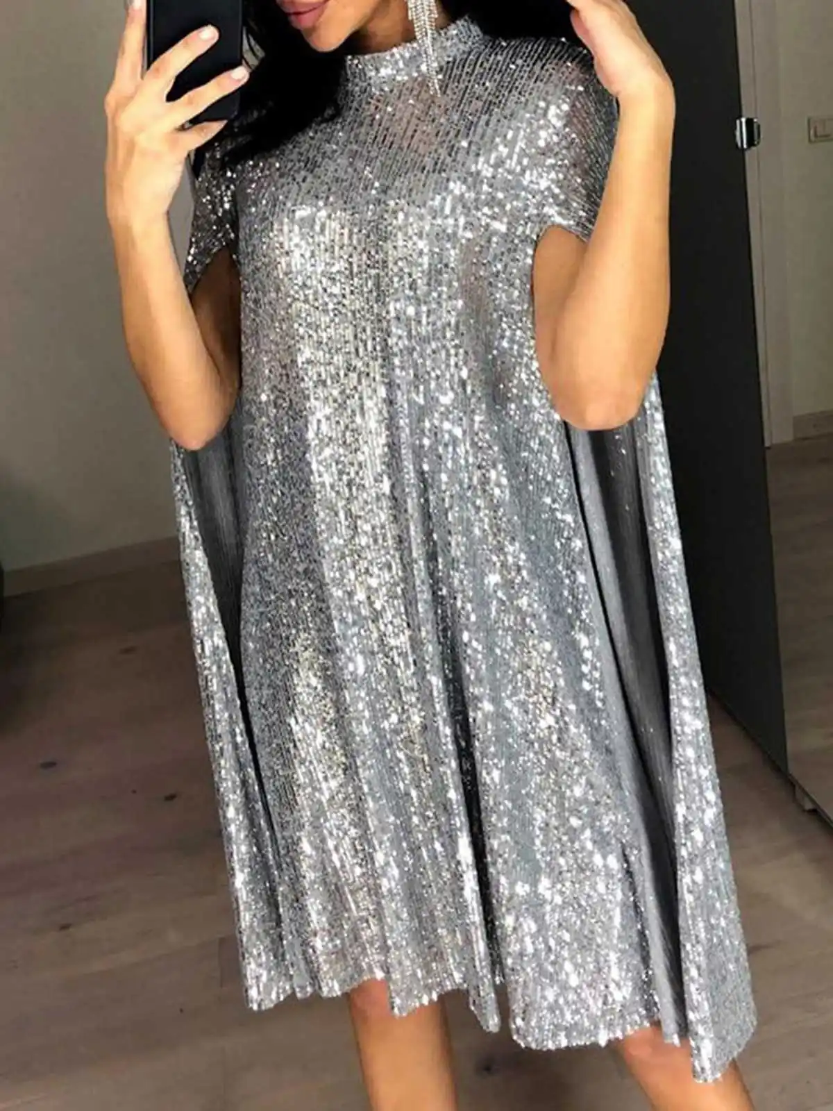 

VONDA Elegant Evening Party Dress 2023 Women Sexy Sequin Cocktail Sundress Summer Short Sleeve Club Casual Solid Mini Vestidos