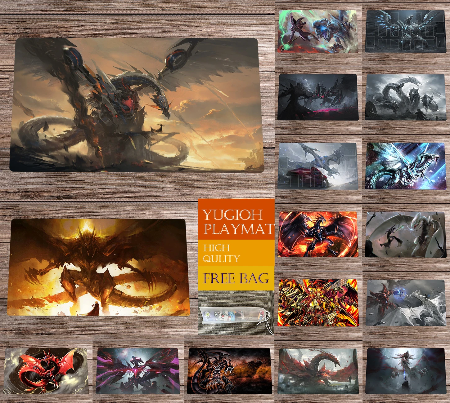 

YuGiOh Playmat Dragons TCG CCG Mat Trading Card Game Mat Anime Board Game Playmat & Free Bag Desk Mat Pad Mousepad 60x35cm