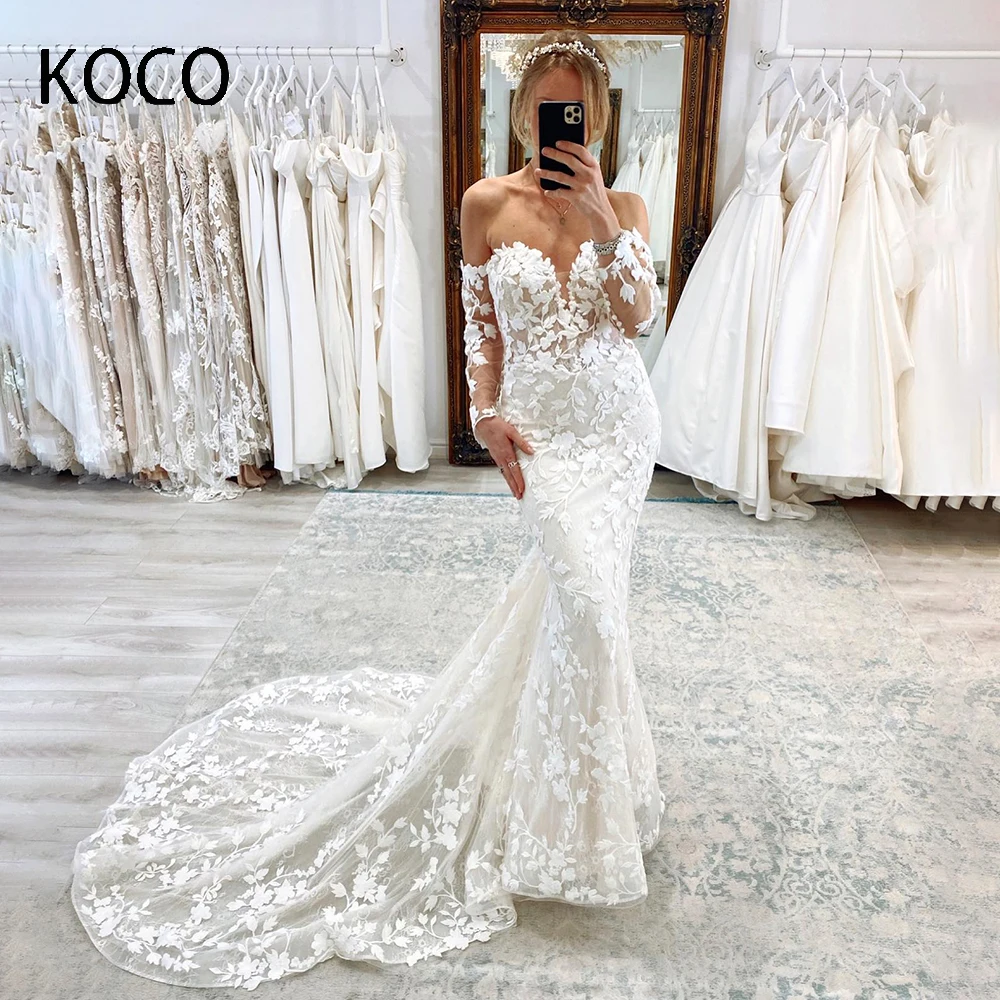 

MACDOUGAL Lace Mermaid Wedding Dress Detachable Sleeves Sweetheart Court Train Bridal Gown Vestido De Novia For Charming Women