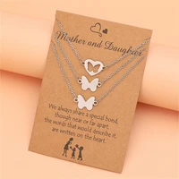 mother daugther butterfly pendant necklace chain for women girls stainless steel choker necklace set jewelry for mother day gift