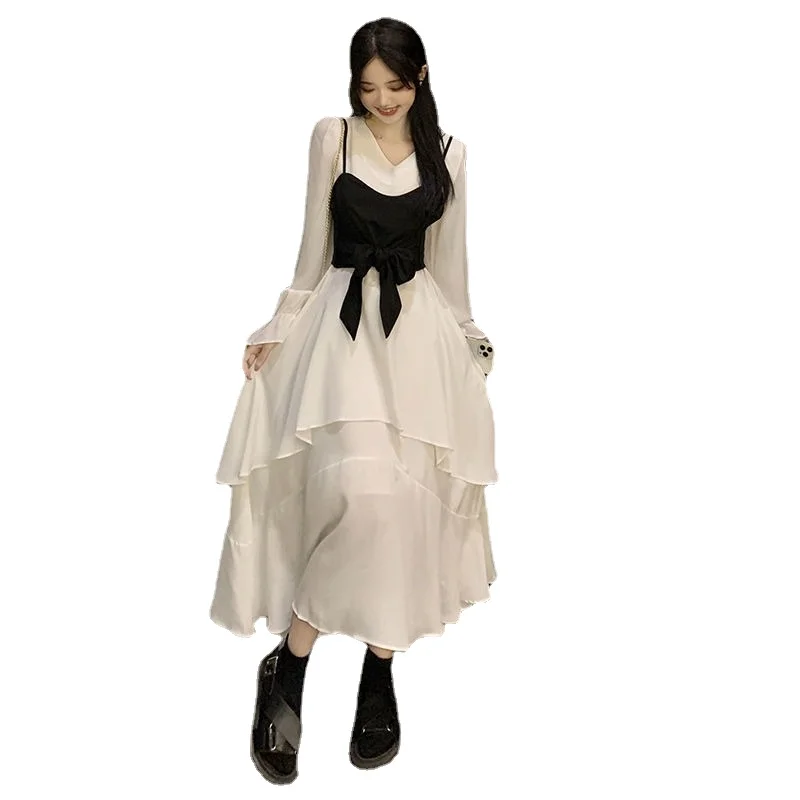 

Strap Dress Women Lazy Wind Irregular Temperament Waist Long Skirt