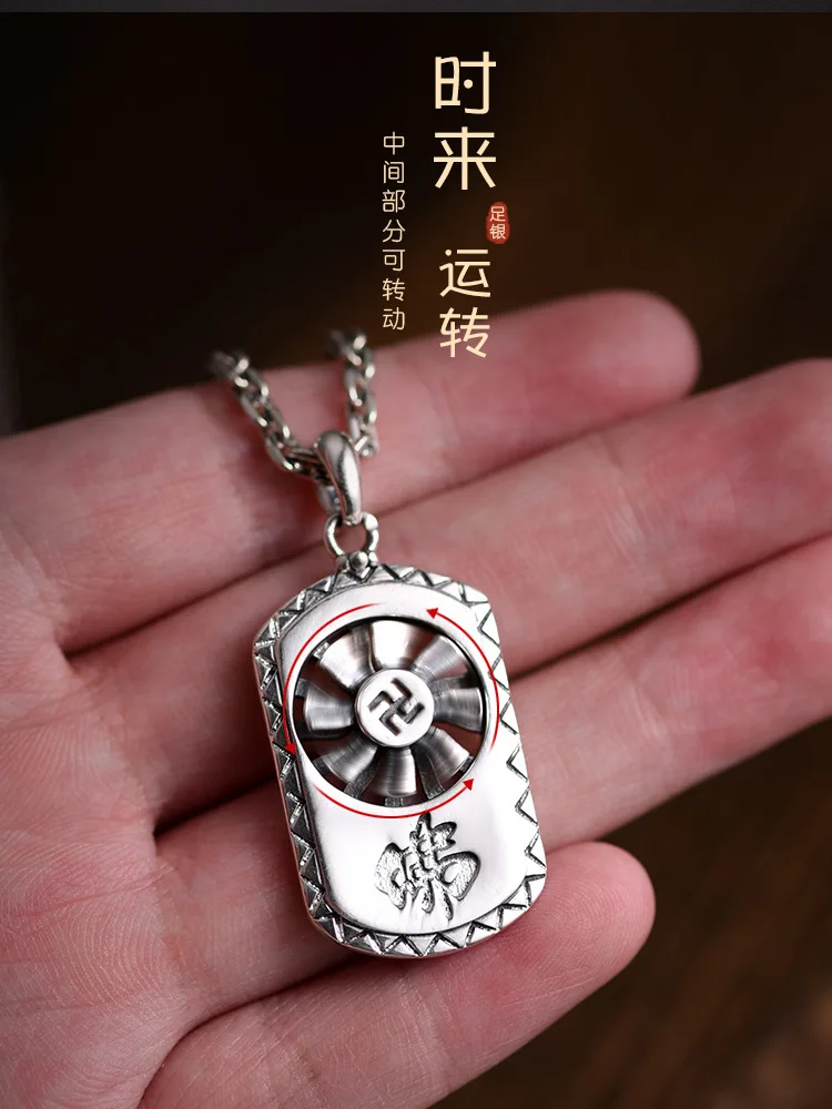 

Fashion Rotatable Fan Square Pendant Necklace Buddhism Jewelry Men's Necklace Accessories Male Chain Necklace Party Jewelry