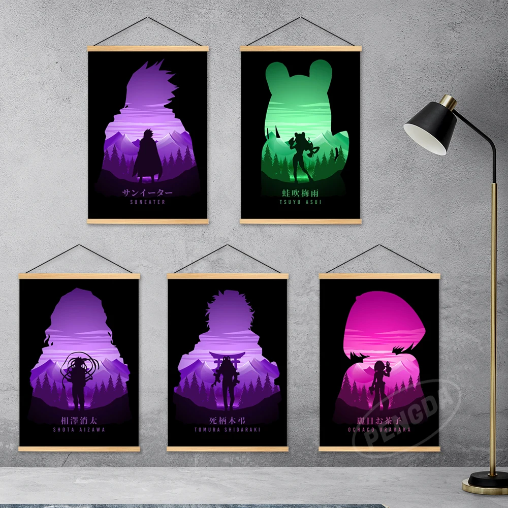 

Canvas Asui Tsuyu Print Painting Wall Art Ochaco Uraraka Picture Poster Home Decor Shigaraki Tomura Hanging Wooden Living Room