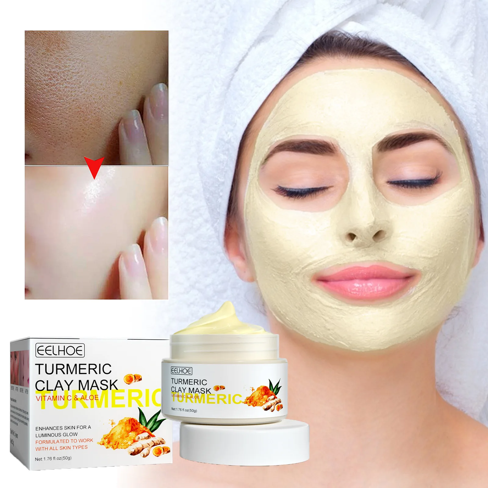 

Tumeric Anti Acne Mud Mask Facial Cleansing Blackheads Skin Care Brighten Tone Vitamin C Turmeric Face Clay Mask 50g