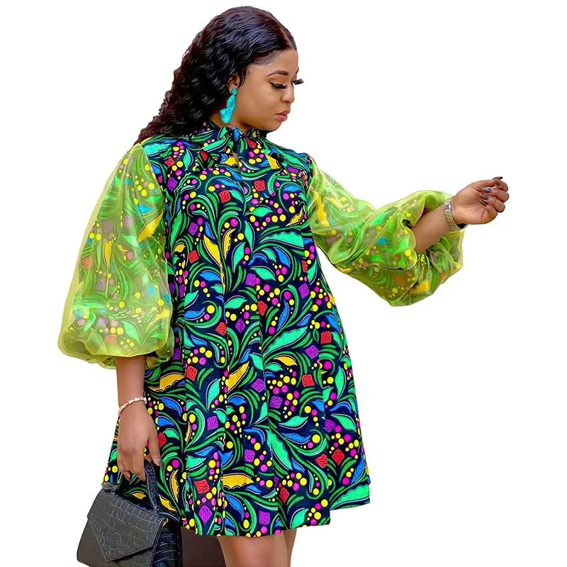 Women African Print Clothing Fashion Organza Puff Sleeves Dashiki Robe 2023 New Lantern Sleeve Beach Cardigan Femme Muslim Abaya