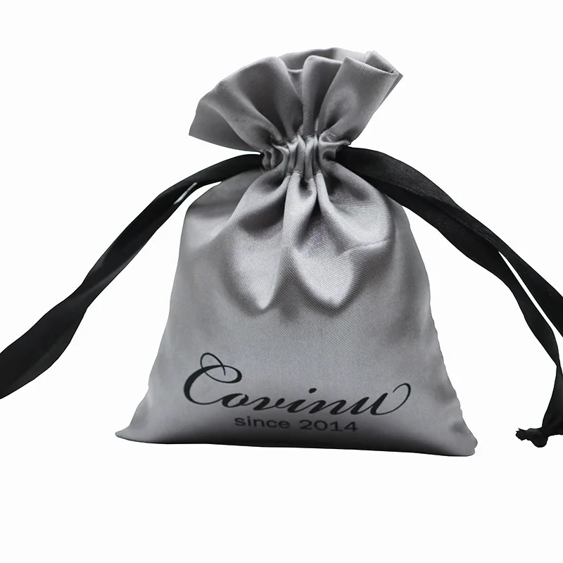 

50ps Black Silk Satin Drawstring Bag Luxury Clothes Shoes Hair Extensions Wigs Gift Box Cover Bags Custom Logo Packagin