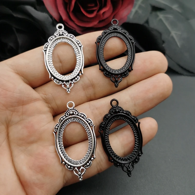 

5pcs New Fashion 25*18mm Inner Size Silver Black Color Classic Oval Flower Style Cabochon Base Setting Charms Pendant