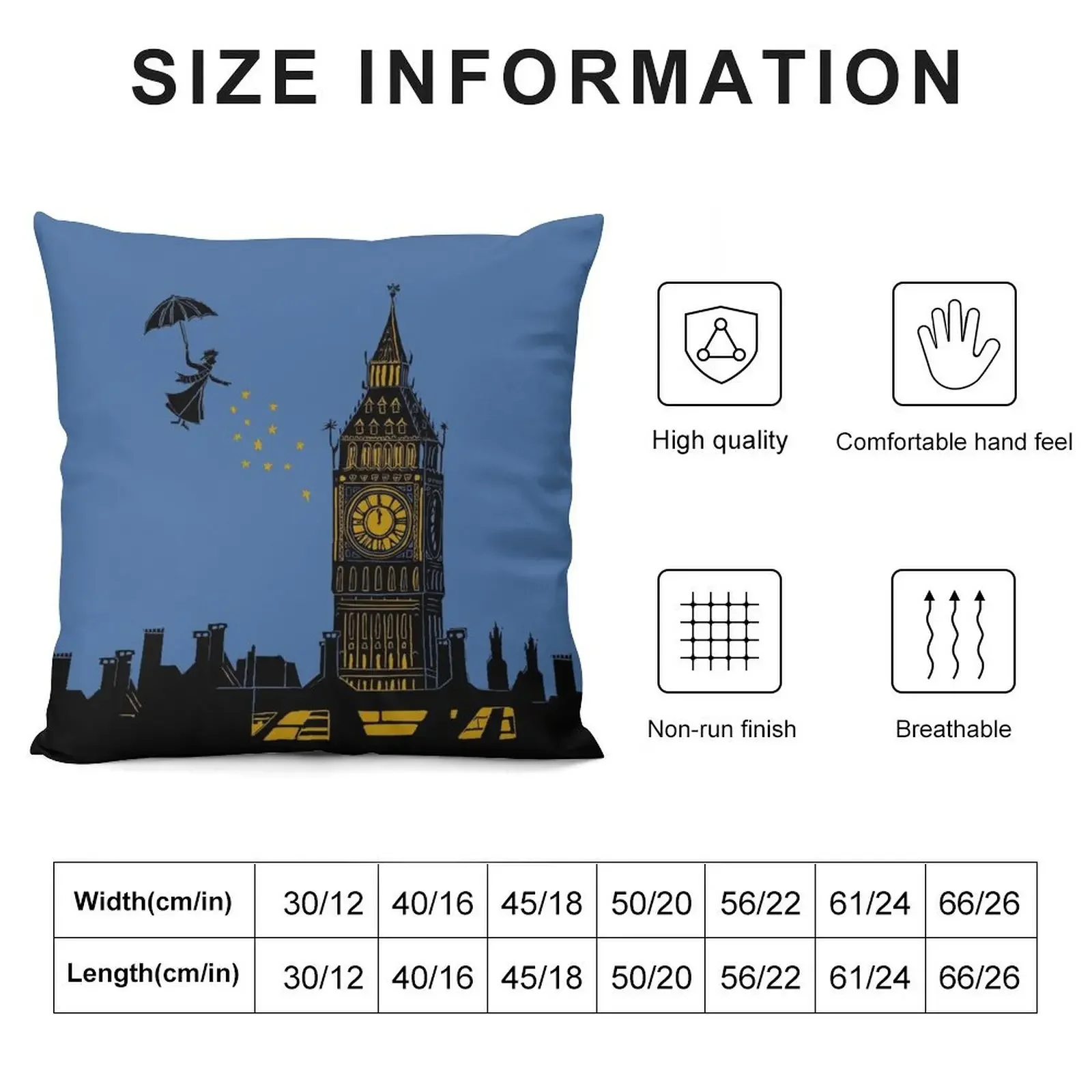 Мэри Поппинс и принт с силуэтом Биг-Бен Линноут в черном синем золотом.