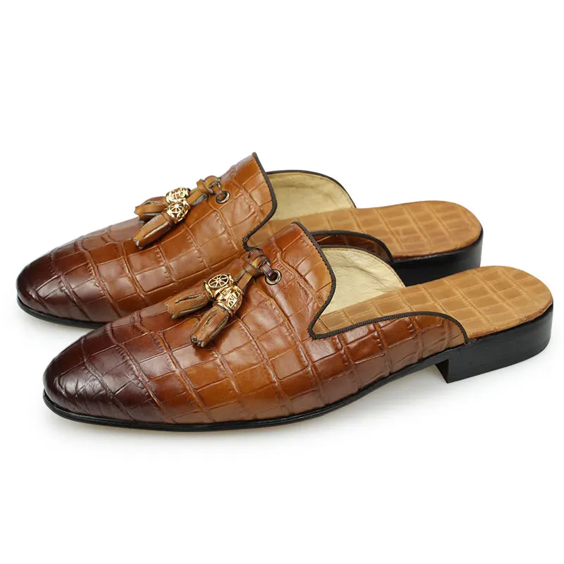 Genuine Cow Leather Half Cover Shoes Fashion Men Slipper Luxury Breathable Casual Comfortable Scuff Shoes Outdoor Loafer Shoes
