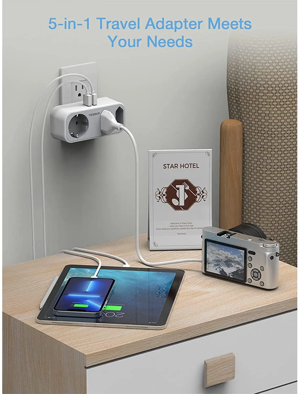 Адаптер питания TESSAN с 3 розетками стандарта Европа и 2 USB-портами типа B настенное