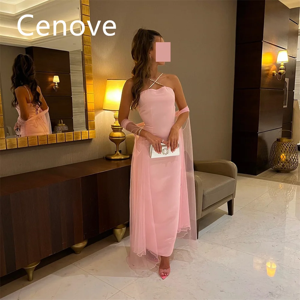 

Cenove Pink Halter Prom Dress Sleeveless With Ankle Length Evening Summer Elegant Party Dress For Women2023