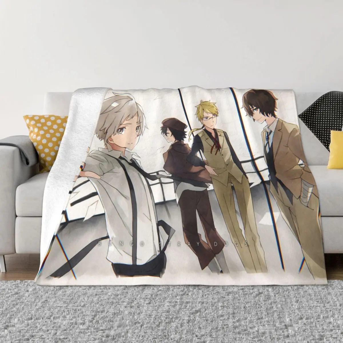 

Atsushi Ranpo Edogawa Doppo Osamu Dazai Blankets Bungou Stray Dogs Anime Fleece Funny Warm Throw Blankets for Bed Sofa Winter