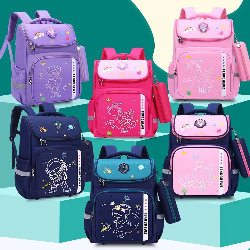 Large Capacity Primary Girl Unicorn Boy Astronaut Dinosaur Backpacks for Students New Children Cartoon Rabbit School Pen Bags