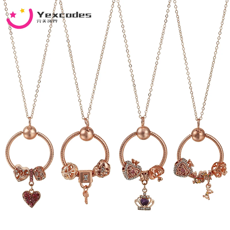 

Original Crystal Charm Necklace Girls Collar Valentine Gift Dropshipping O Pendant Rose Gold Crown Pendant Necklace Women