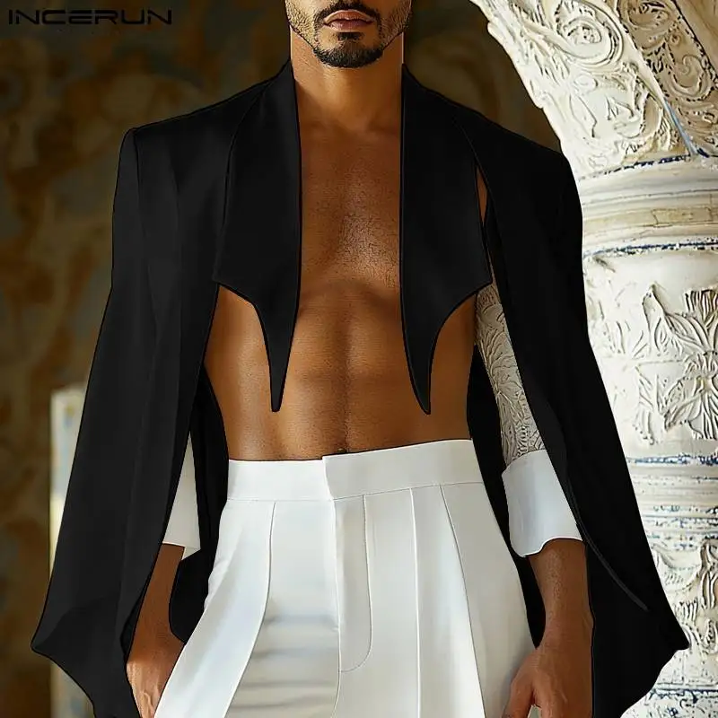 Плащ INCERUN мужской с воротником-стойкой однотонная накидка длинным рукавом