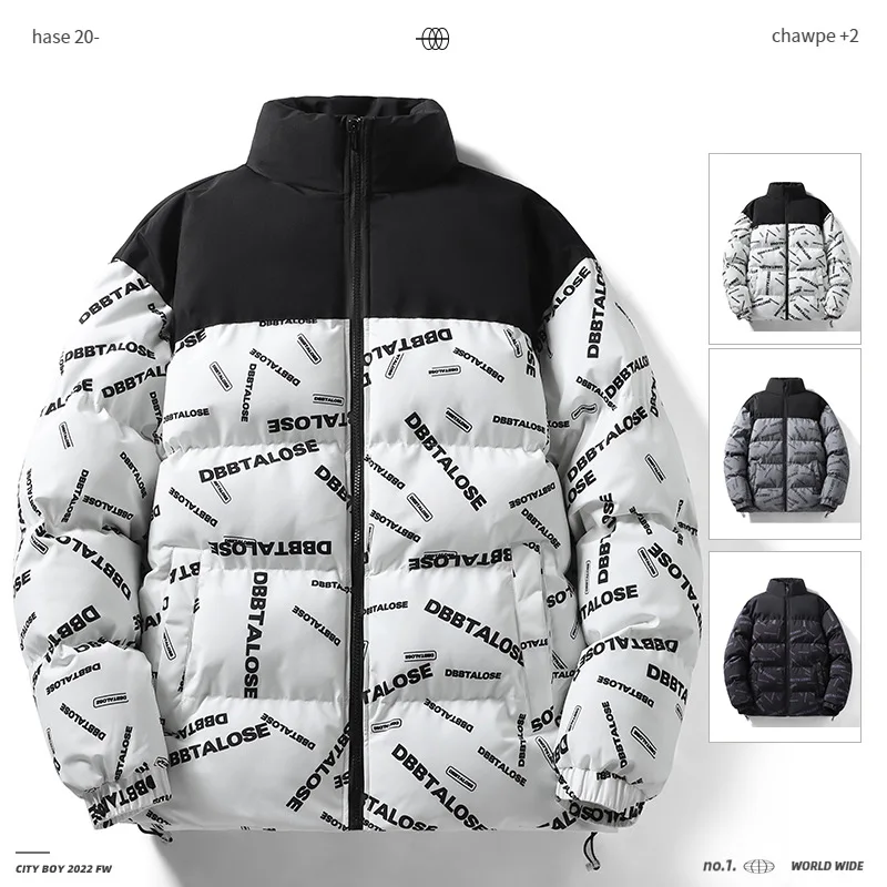 2022 Men's  Puffer Jacket Streetwear Stand Collar Ripstop Quilted Padded Cotton Jacket Fashion Contrast Winter Jacket for Men