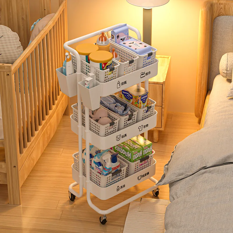 Baby products trolley rack floor multi-storey kitchen bedroom bed mobile snack storage rack