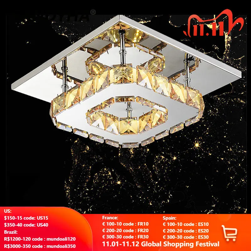 

Modern Crystal Ceiling Lamp Iron Art Square Led Strip Lighting for Living Room Bedroom Dining Tables House Home Decoration Lamps