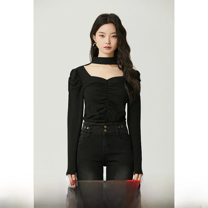 Aike 2023 новый зимний сексуальный молодой темпераментный топ для женщин облегающий