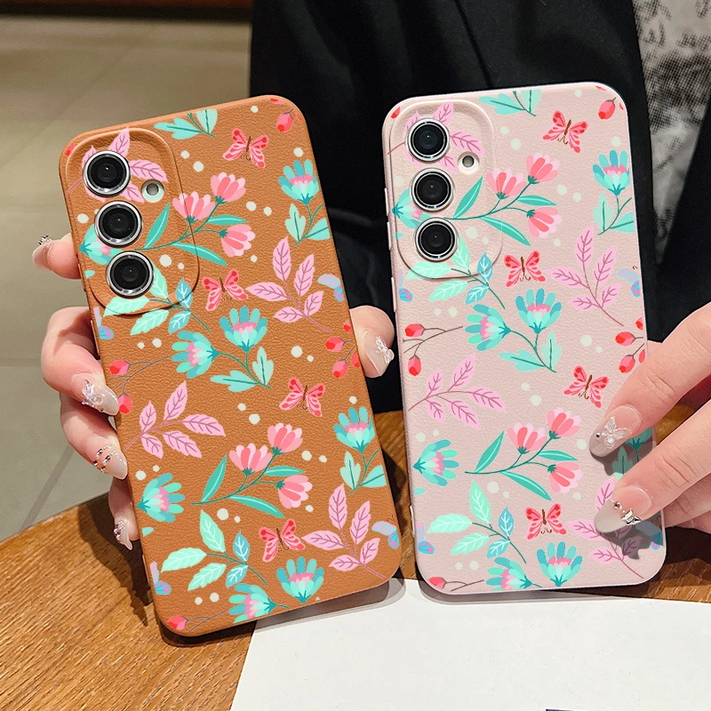 Чехол с принтом цветов и листьев для Samsung Galaxy A55 A54 A53 A52 A16 A15 A14 A35 A34 A25 5G S20 FE S21 S22 S23 S24