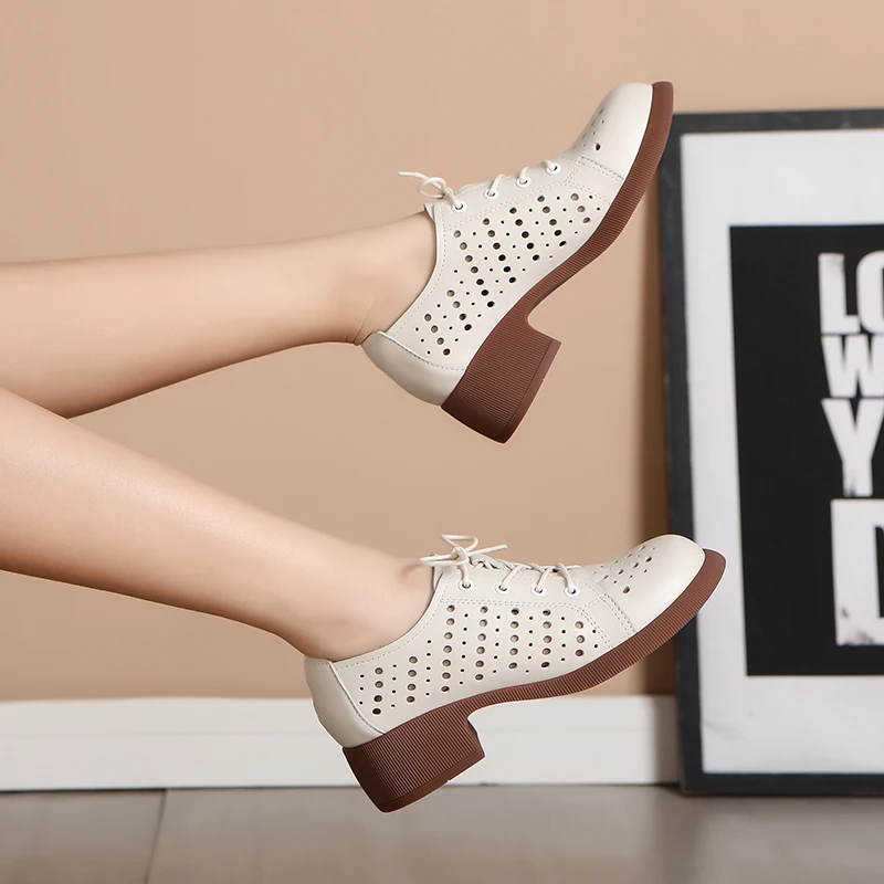 Spring and Summer 2023 Small Leather Shoes Large Size women's Shoes White Casual Breathable Hollow Single Shoe Sandals Soft
