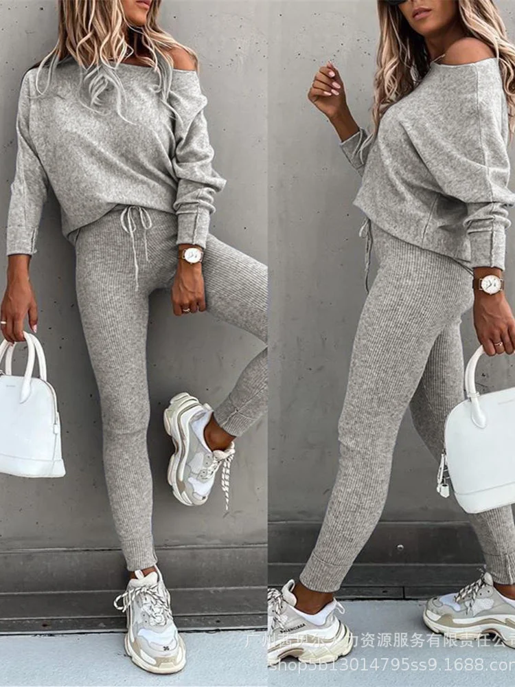 

Mandylandy Women Elegant Autumn Winter Tracksuit Outfits Fashion Loose Shirt Top + Drawstring Waist Skinny Pants Two Piece Set