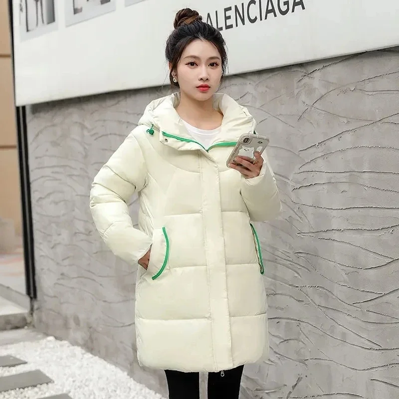 

Пуховик женский длинный с капюшоном, х/б, свободного покроя