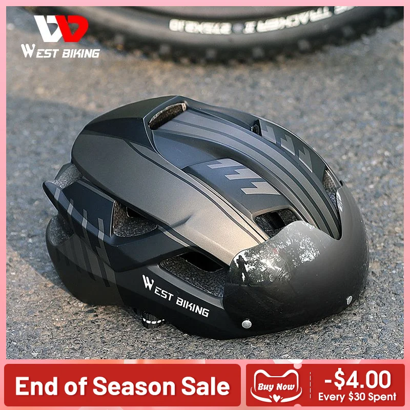 WEST BIKING Men Women Cycling Helmet With Taillight Goggles 