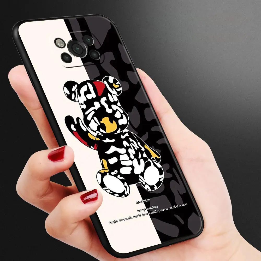 fashione robot bear case for xiaomi poco x3 nfc m3 pocophone f1 mi 11 lite 5g 12 11t 10t pro 9t note 10 9 black soft phone cover free global shipping