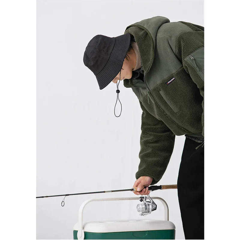 Streetwear Men New Cashmere Splicing Hooded Military Green Keep Warm Outerwear Fleece Comfortable Cotton Clothes Winter Female