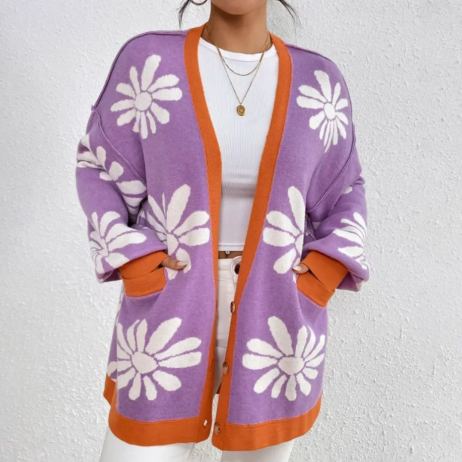 Новый женский модный осенне-зимний свитер с v-образным вырезом и принтом