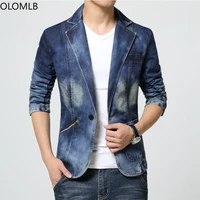 mens denim jeans lapel collar one button coat blazer suit motorcycle casual jacket slim fit plus size s 4xl