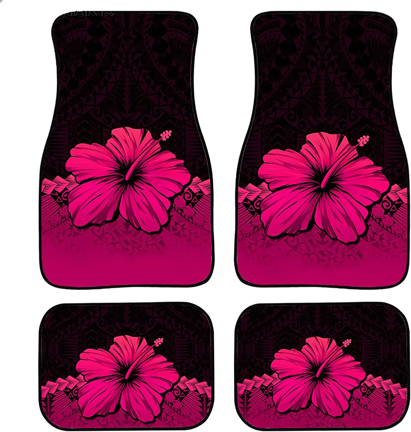 

Red Hibiscus Print Stylish Front Rear Car Floor Rugs Full Set for Women Ladies,Auto Floor Mats for SUV Truck,Easy to Care