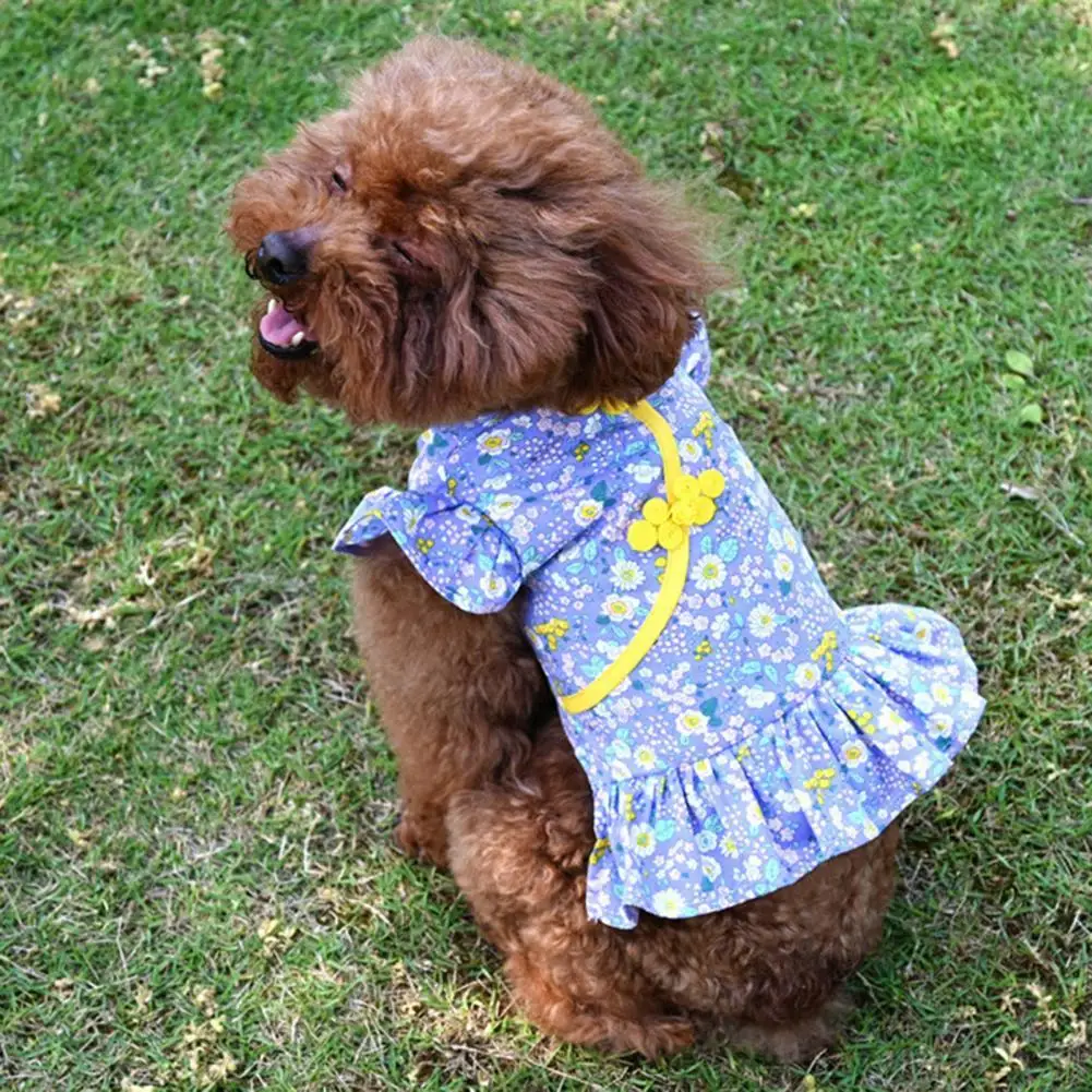 

Pet Cheongsam Floral Print Disc Buckle Breathable Puppy Dog Skirt Pet Vest Cheongsam for Celebration