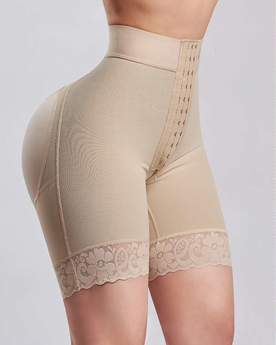 Women's Flat High Waist Stretch Shorts Fajas Colombianas Butt Lifter Lace High Waist Booty Lifting Hip Enhancer Bodysuit Skims