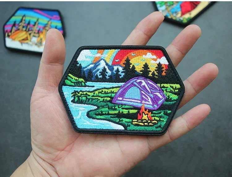 Вышитые нашивки на крючок и петли браслет с изображением вулкана кокосовое