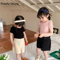 freely move 2022 soft toddler girls shirt summer lace backless short sleeve kids shirt for girls cotton clothes children shirts