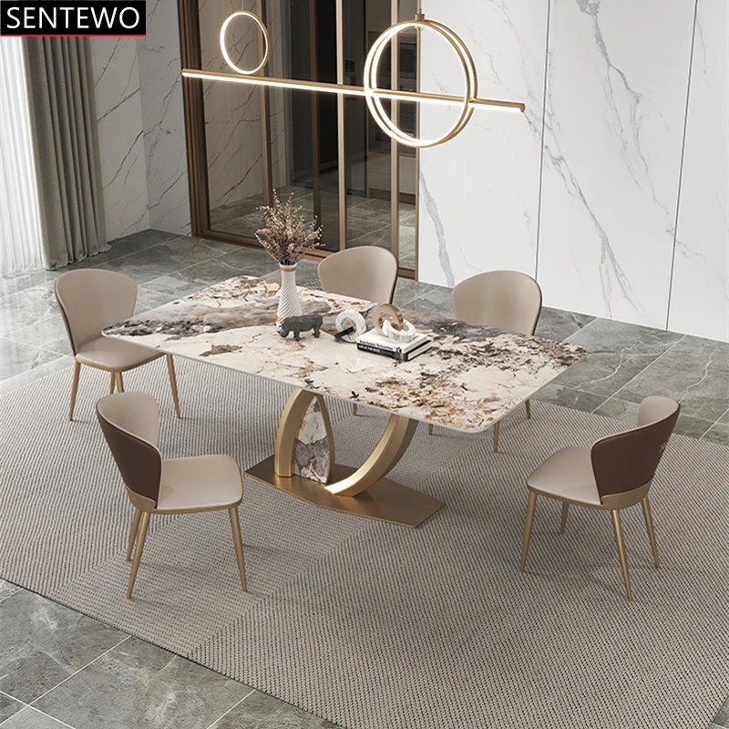 Роскошная каменная плита кухонный обеденный стол 4 стул нержавеющая сталь