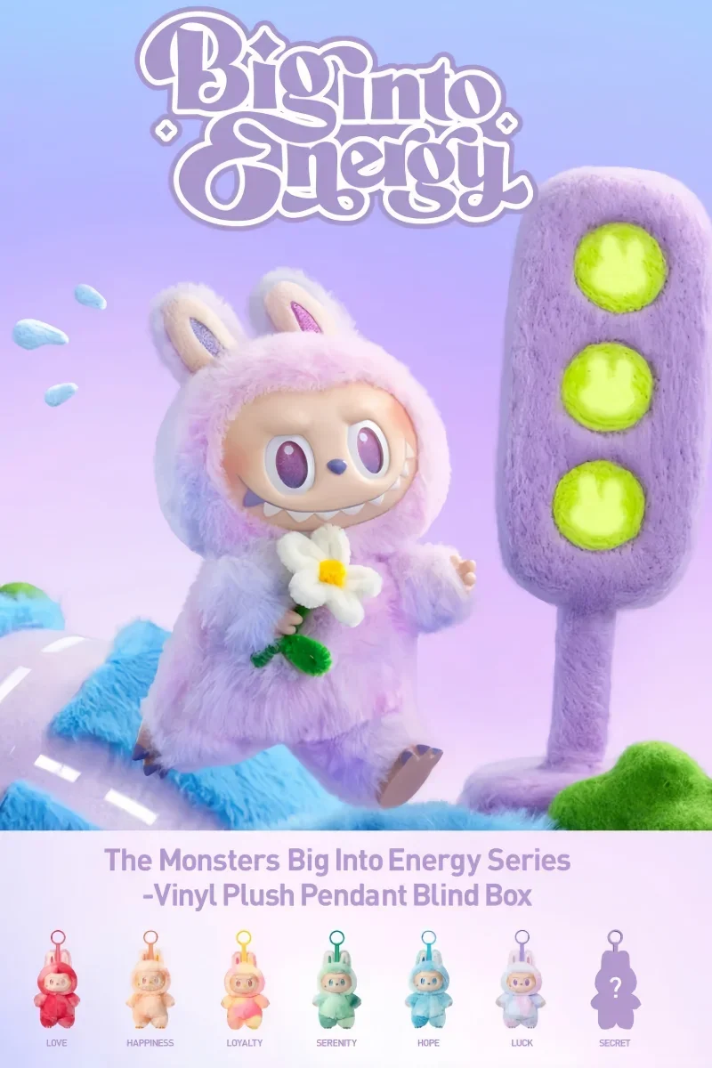 Фото POPMART Labubu V3 The Monsters Big Into Energy Series Виниловый кулон Слепые коробки Kawaii Фигурка Лицо Кукла Брелок Рождественские подарки №2