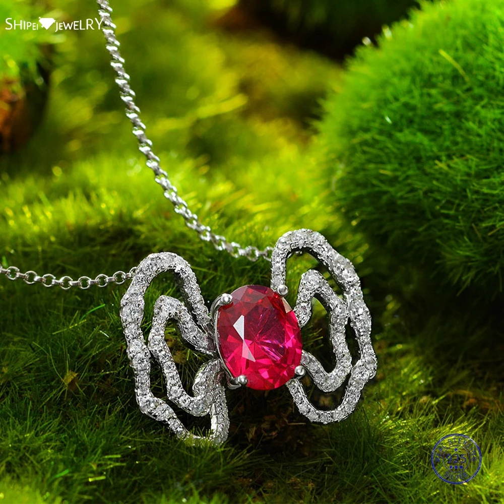 

Shipei 100% Стерлинговое Серебро 925 пробы овальной огранки, искусственный рубин, драгоценный камень, винтажное роскошное ожерелье с подвеской, И...